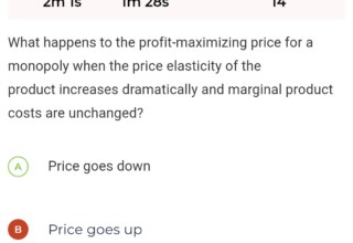 Firm and market structure | What happens to the profit-maximizing price for a monopoly when the price elasticity of the product increases dramatically and marginal product costs are unchanged?